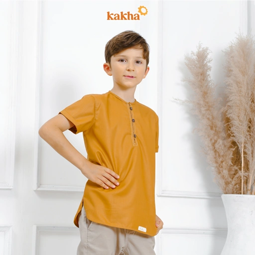 Image of CLEARANCE SALE - Kakha - Koko Anak Pendek Kareem Mustard (Gold) / Kemeja Koko Anak Laki-Laki / Baju Koko Anak 