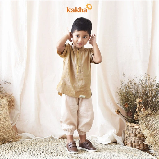 Image of CLEARANCE SALE - Kakha - Koko Anak Linen Pendek Nude / Koko Anak / Sarimbit Keluarga Muslim 