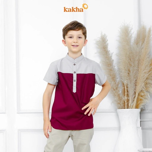 Image of CLEARANCE SALE - Kakha - Koko Anak Raya Series Maroon (Plum) / Kemeja Koko Anak Laki-Laki / Baju Koko Anak