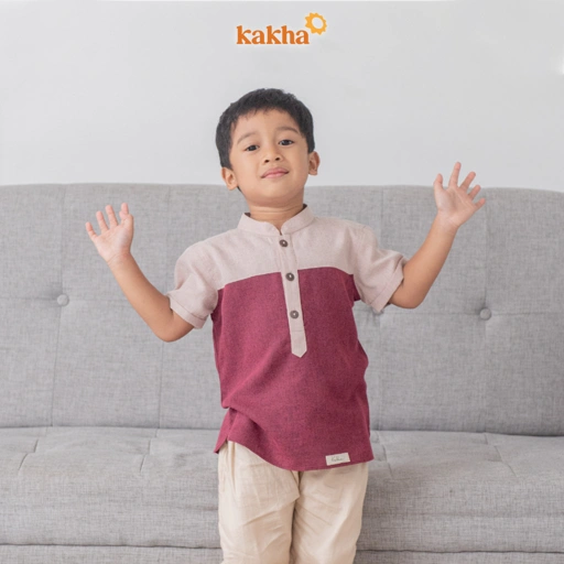Image of CLEARANCE SALE - Kakha - Koko Anak Raya Series Maroon (2) / Kemeja Koko Anak Laki-Laki / Baju Koko Anak