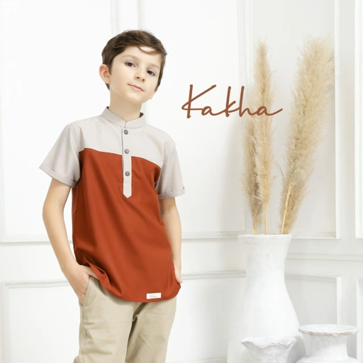 Image of CLEARANCE SALE - Kakha - Koko Anak Raya Terracotta / Kemeja Koko Anak Laki-Laki / Baju Koko Anak 