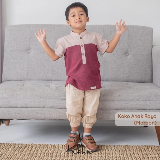 Image of CLEARANCE SALE - Kakha - Koko Anak Raya Series Maroon (2) / Kemeja Koko Anak Laki-Laki / Baju Koko Anak