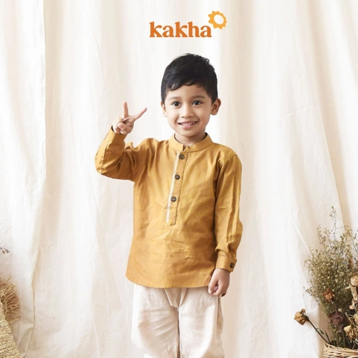 Image of CLEARANCE SALE - Kakha - Koko Anak Linen Pendek Caramel / Koko Anak / Sarimbit Keluarga Muslim