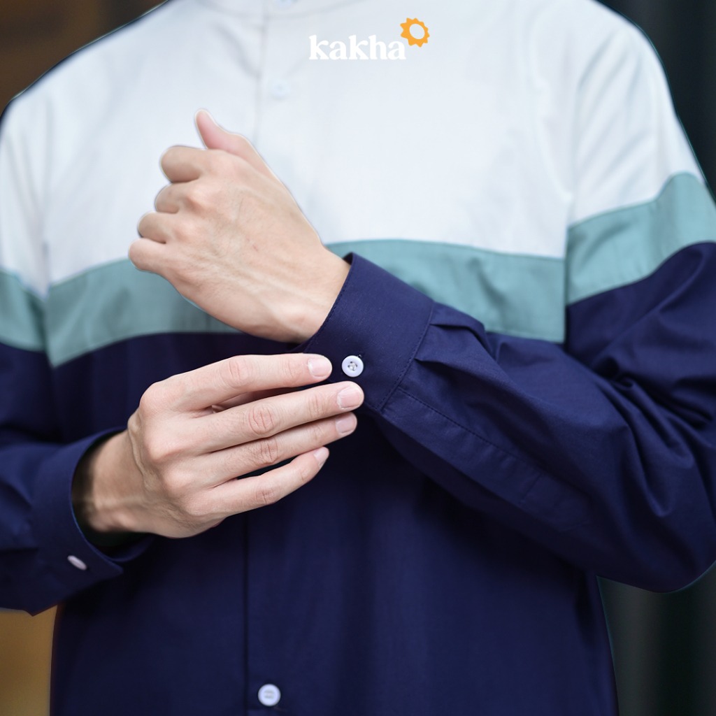 Qolbi Navy - Kemeja Koko Ayah Panjang
