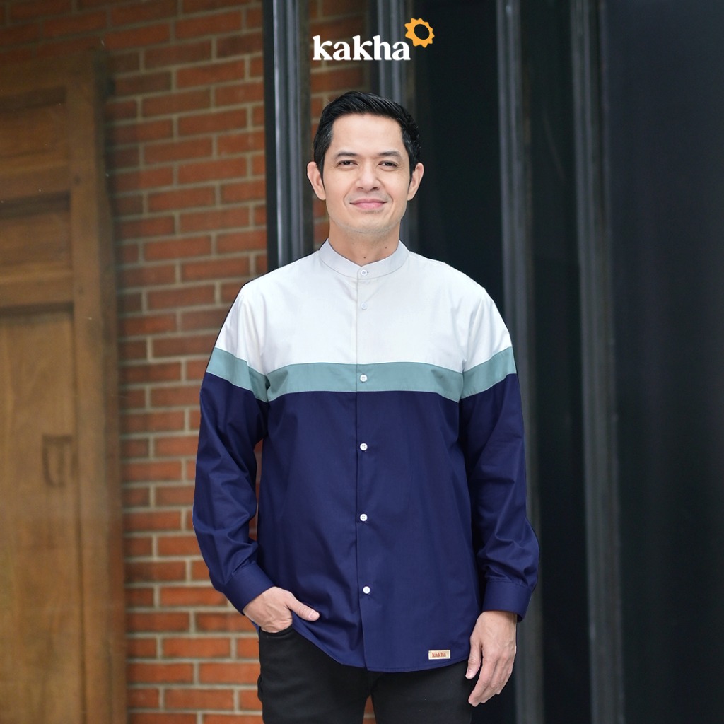 Qolbi Navy - Kemeja Koko Ayah Panjang