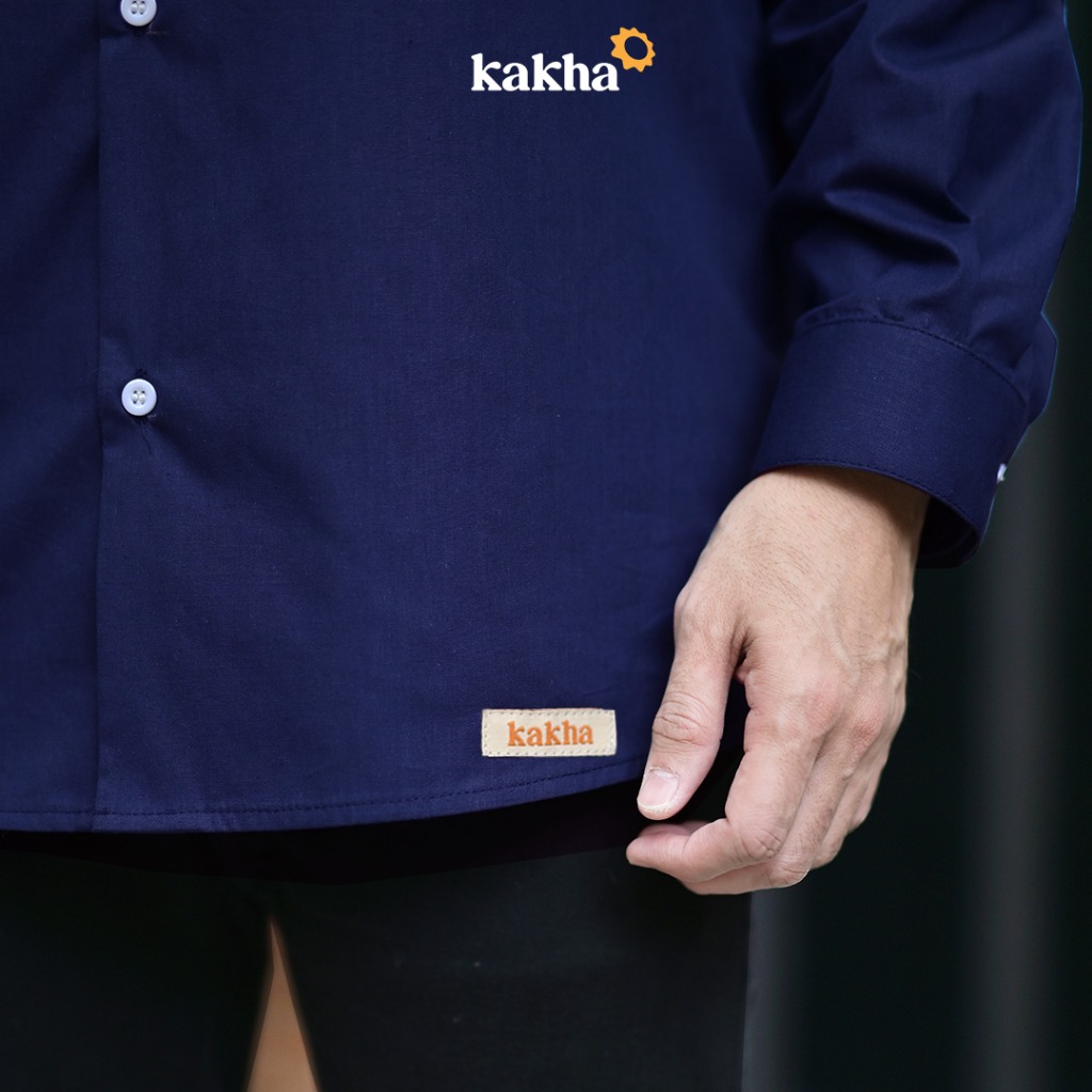 Qolbi Navy - Kemeja Koko Ayah Panjang