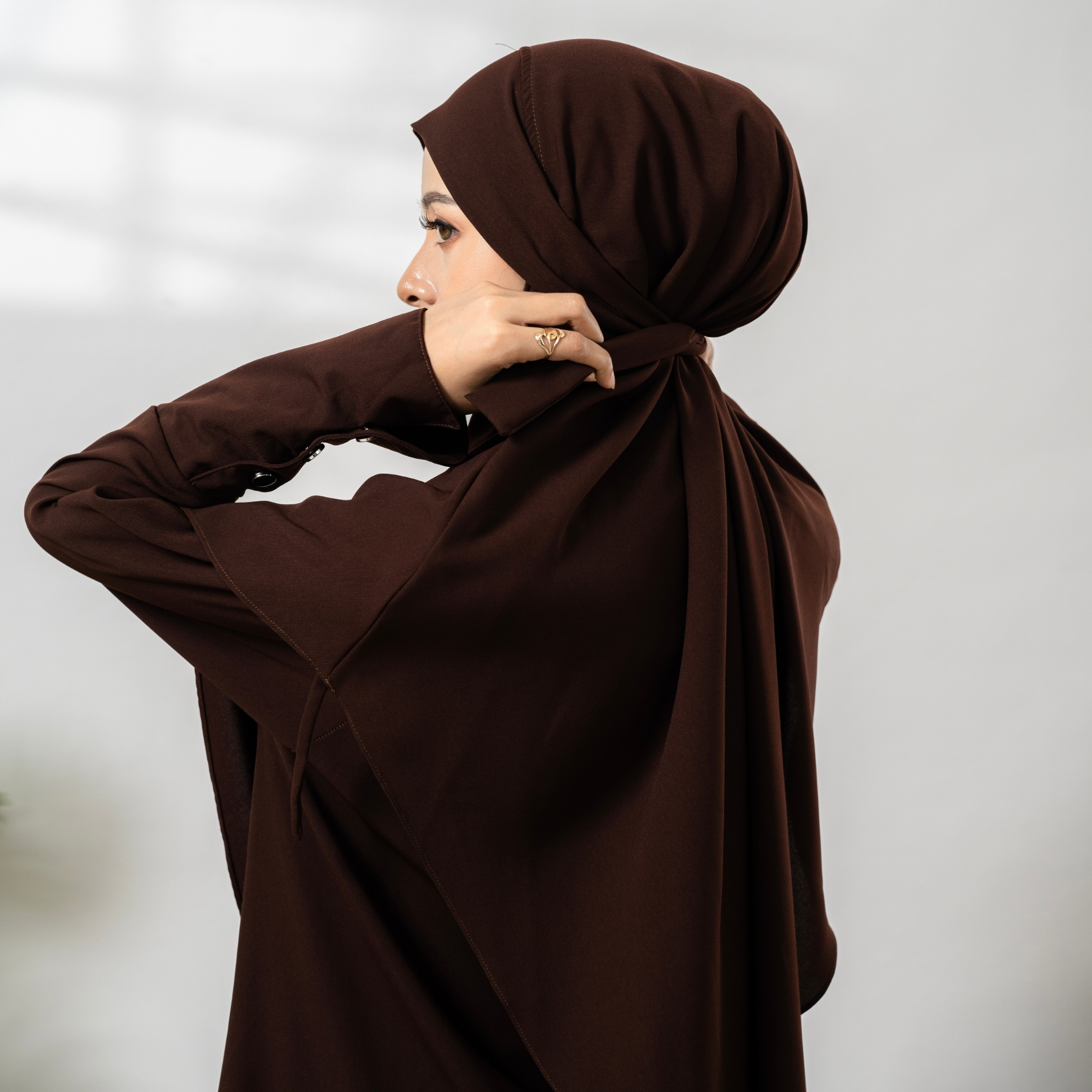 Deena Gamis Set French Khimar Abaya Syari Pergelangan Kancing Natail Umroh Lebaran By Umnawear