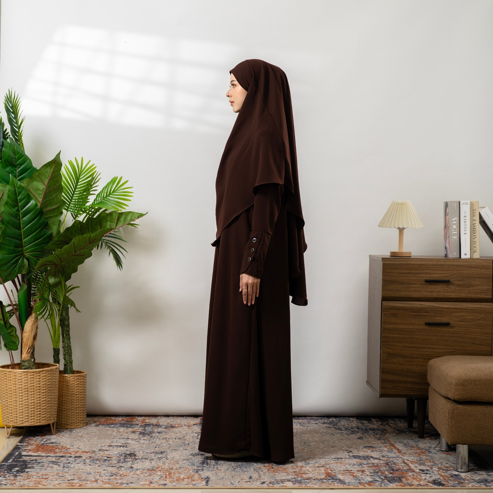 Deena Gamis Set French Khimar Abaya Syari Pergelangan Kancing Natail Umroh Lebaran By Umnawear