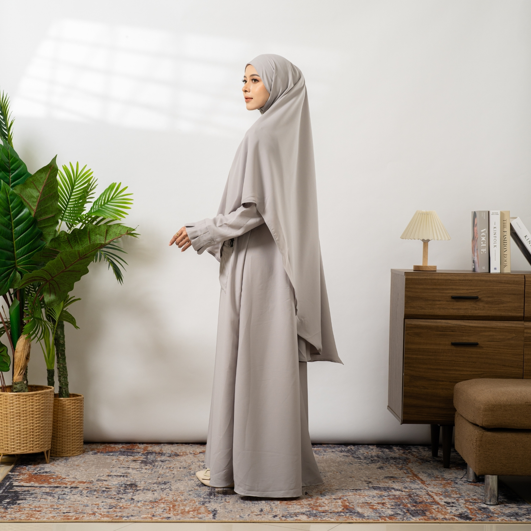 Hanna Abaya Set French Khimar Bahan Natail Gamis Pergelangan Rempel Syari Umroh Lebaran By Umnawear