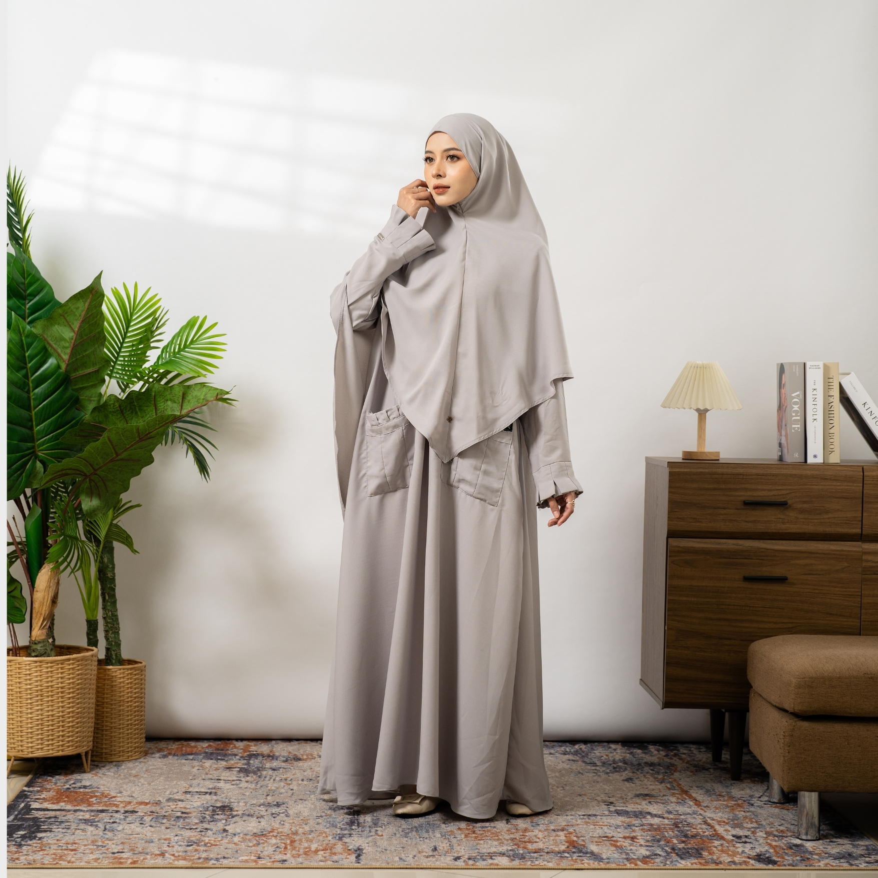 Hanna Abaya Set French Khimar Bahan Natail Gamis Pergelangan Rempel Syari Umroh Lebaran By Umnawear