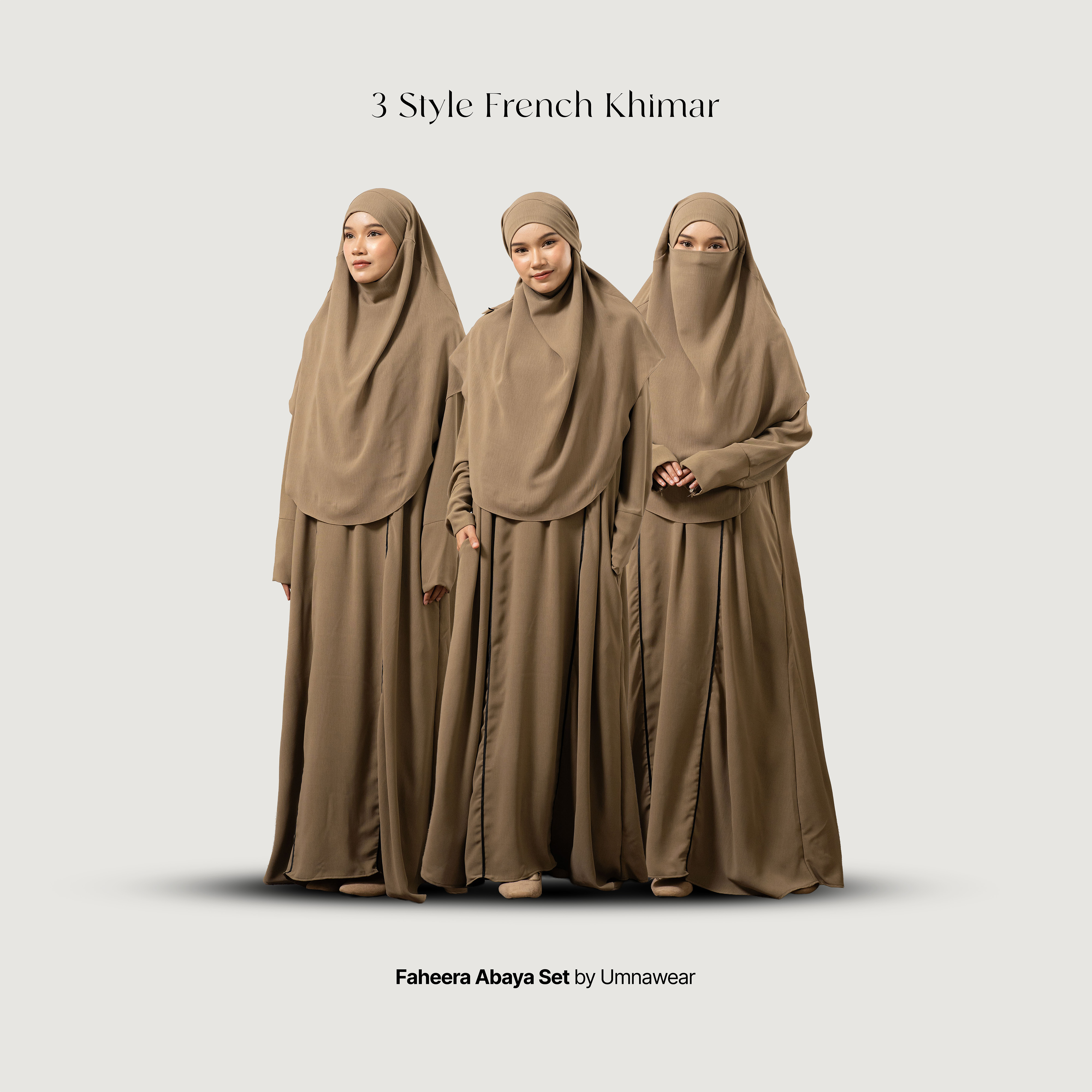 Faheera Abaya Set French Khimar Wanita Gamis Syari Umroh (Abaya List set Hijab) By Umnawear