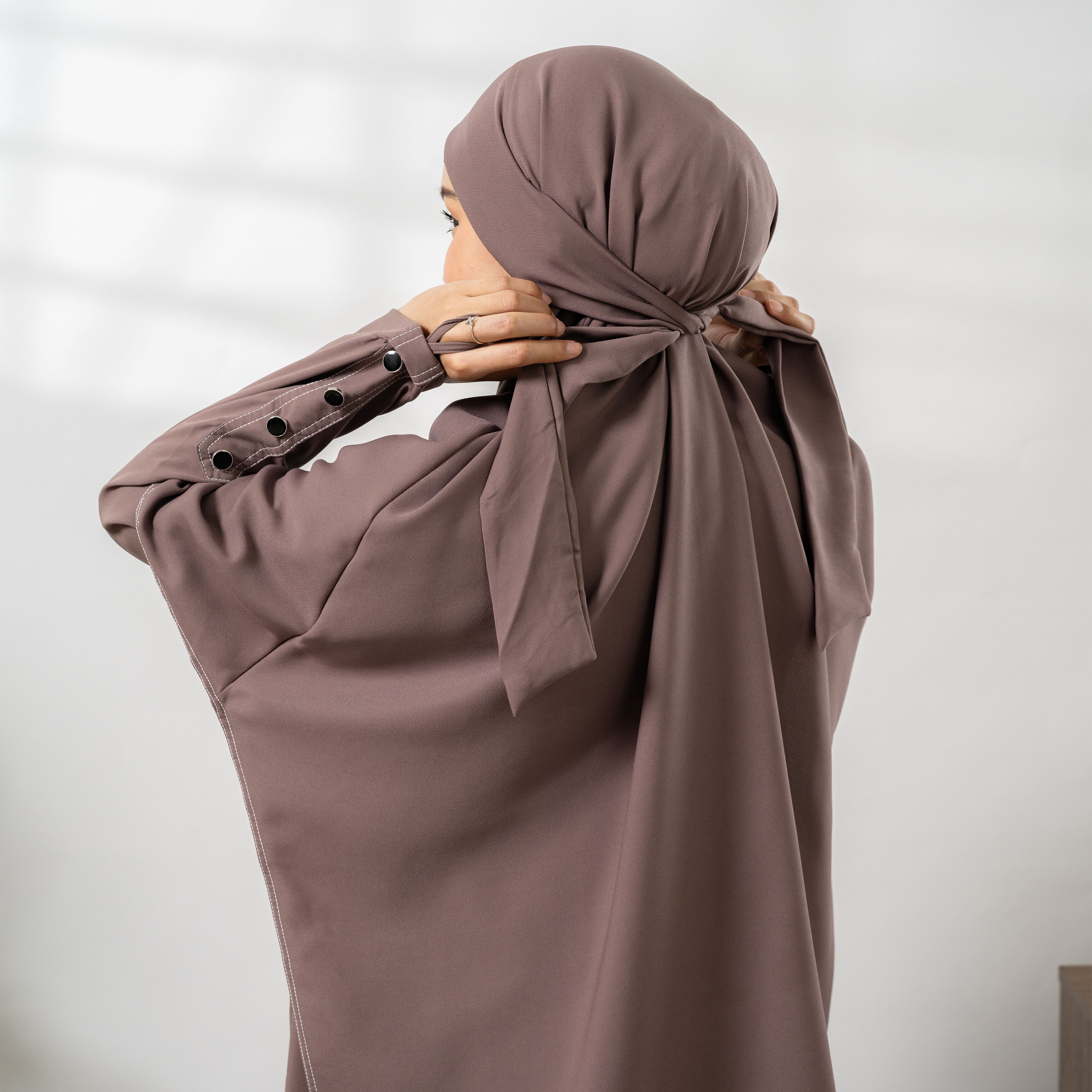 Miskha Abaya Gamis Set French Khimar Bahan Natail Terbaru Syari Haji Umroh hari Lebaran By Umnawear