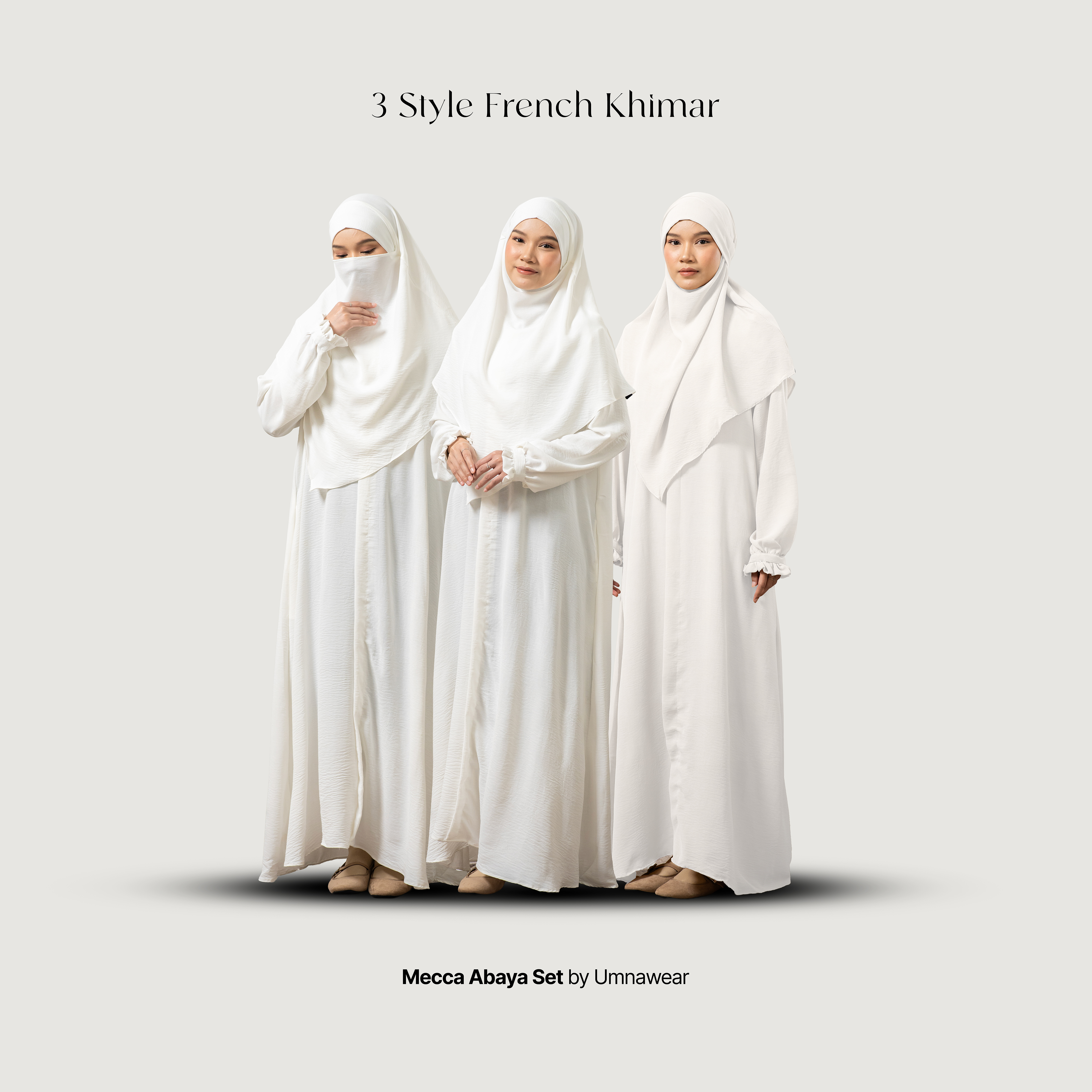 Mecca Abaya Set French Khimar Syari Umroh Haji Gamis FK Lebaran dan hari Raya Terbaru By Umnawear