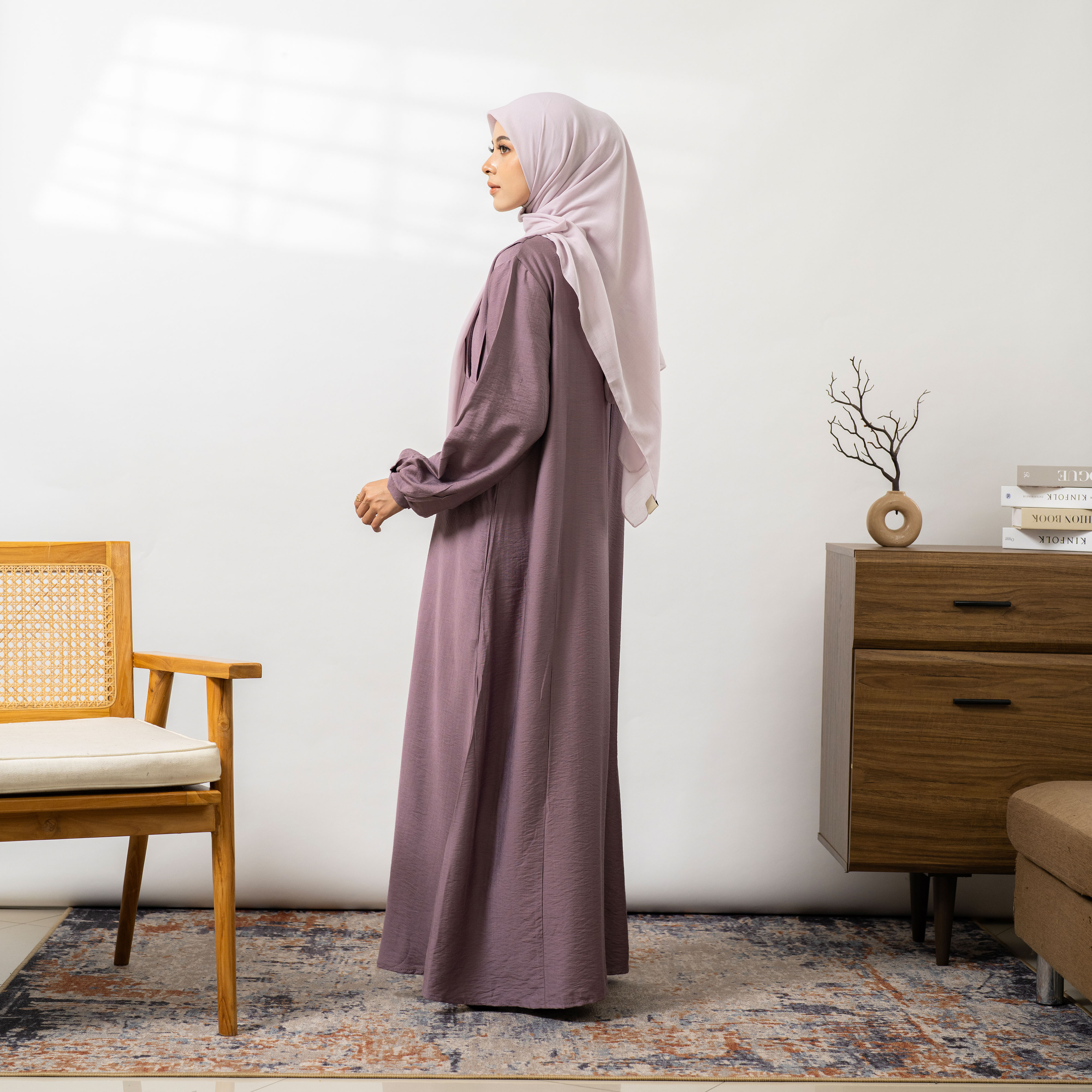 Arafa Dress Muslimah Syari Busui Friendly Gamis Tali Pinggang Polos Basic By Umnawear