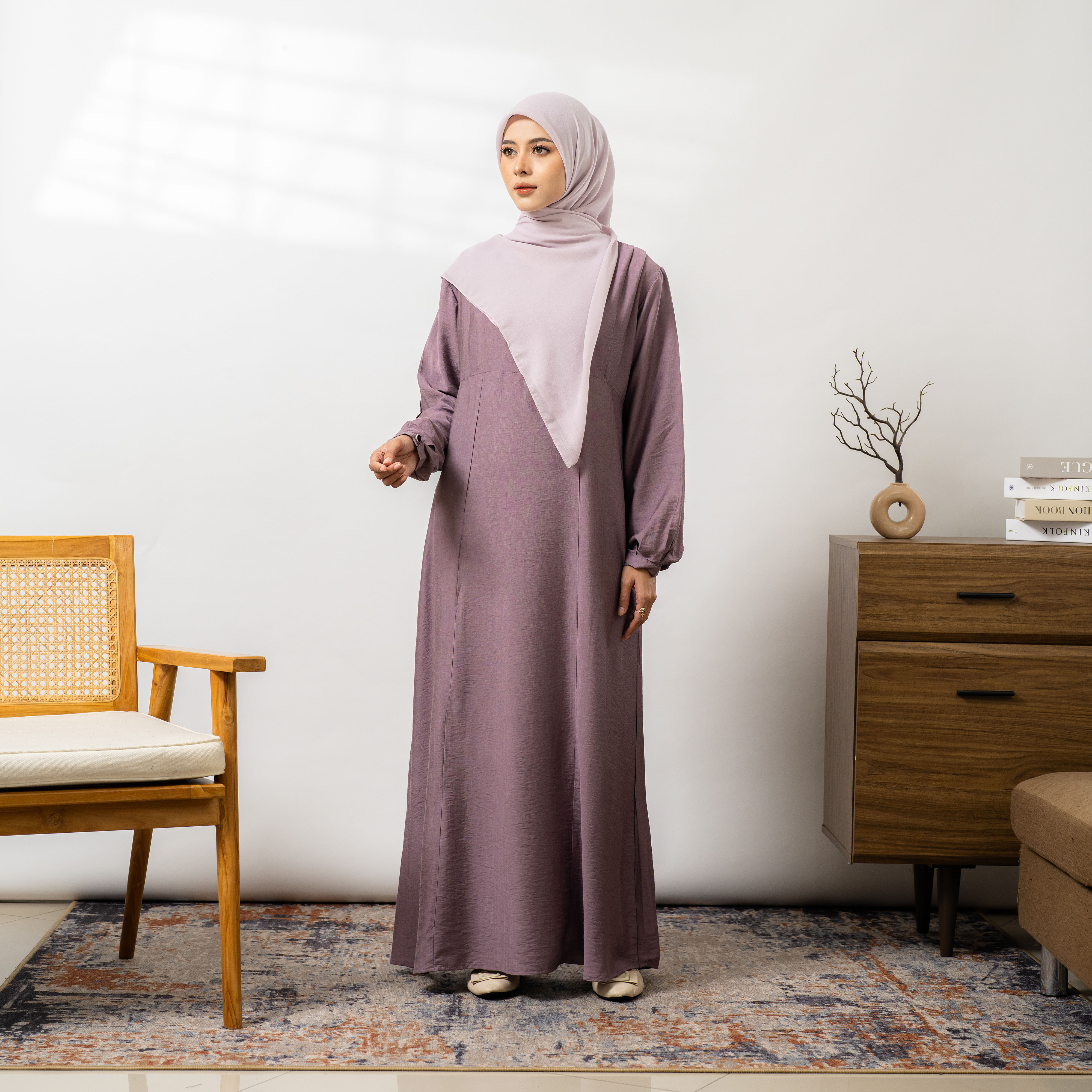 Arafa Dress Muslimah Syari Busui Friendly Gamis Tali Pinggang Polos Basic By Umnawear
