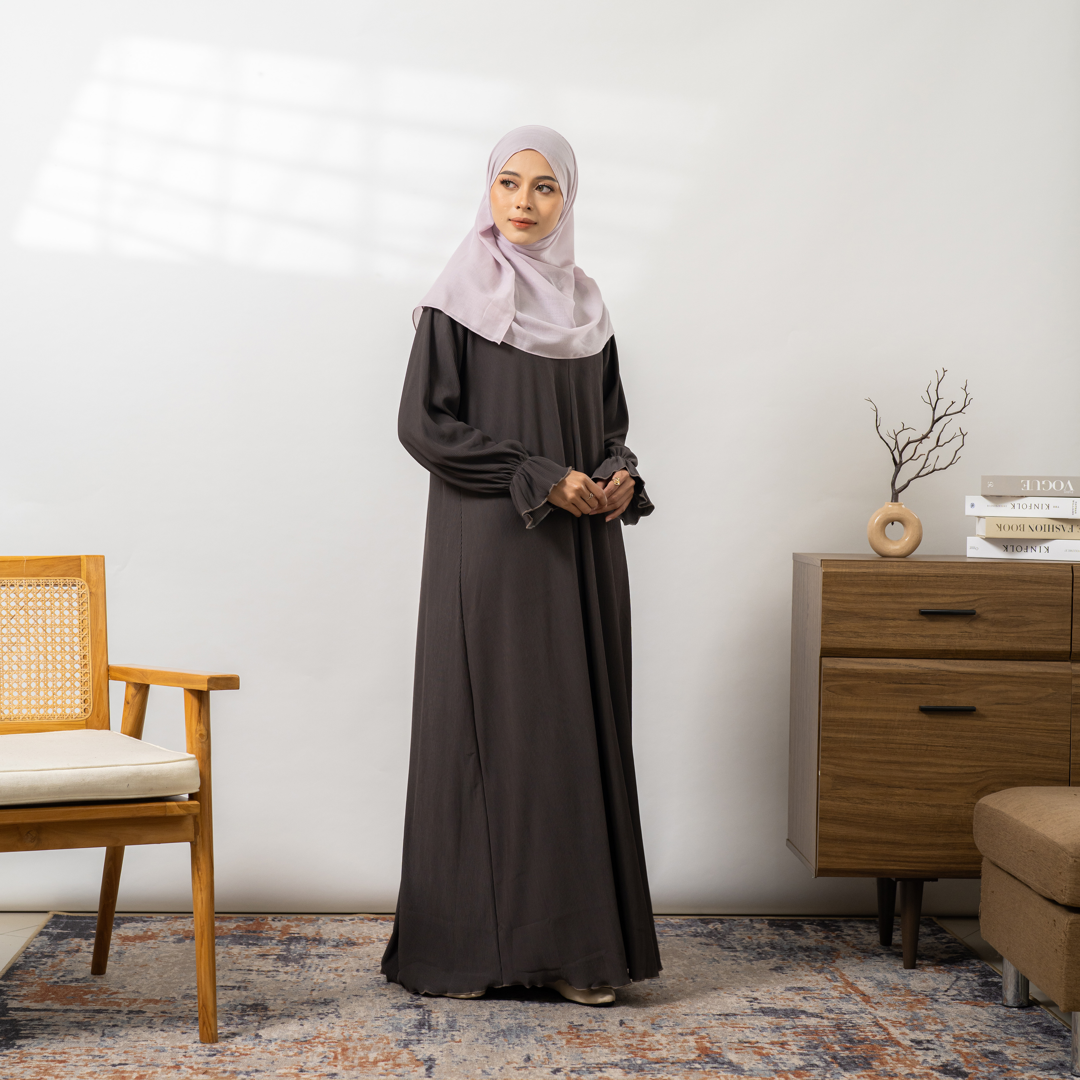 Hafsah Dress Pleats Knit Simple Premium Busui By Umnawear - Gamis Basic Long Bumil friendly