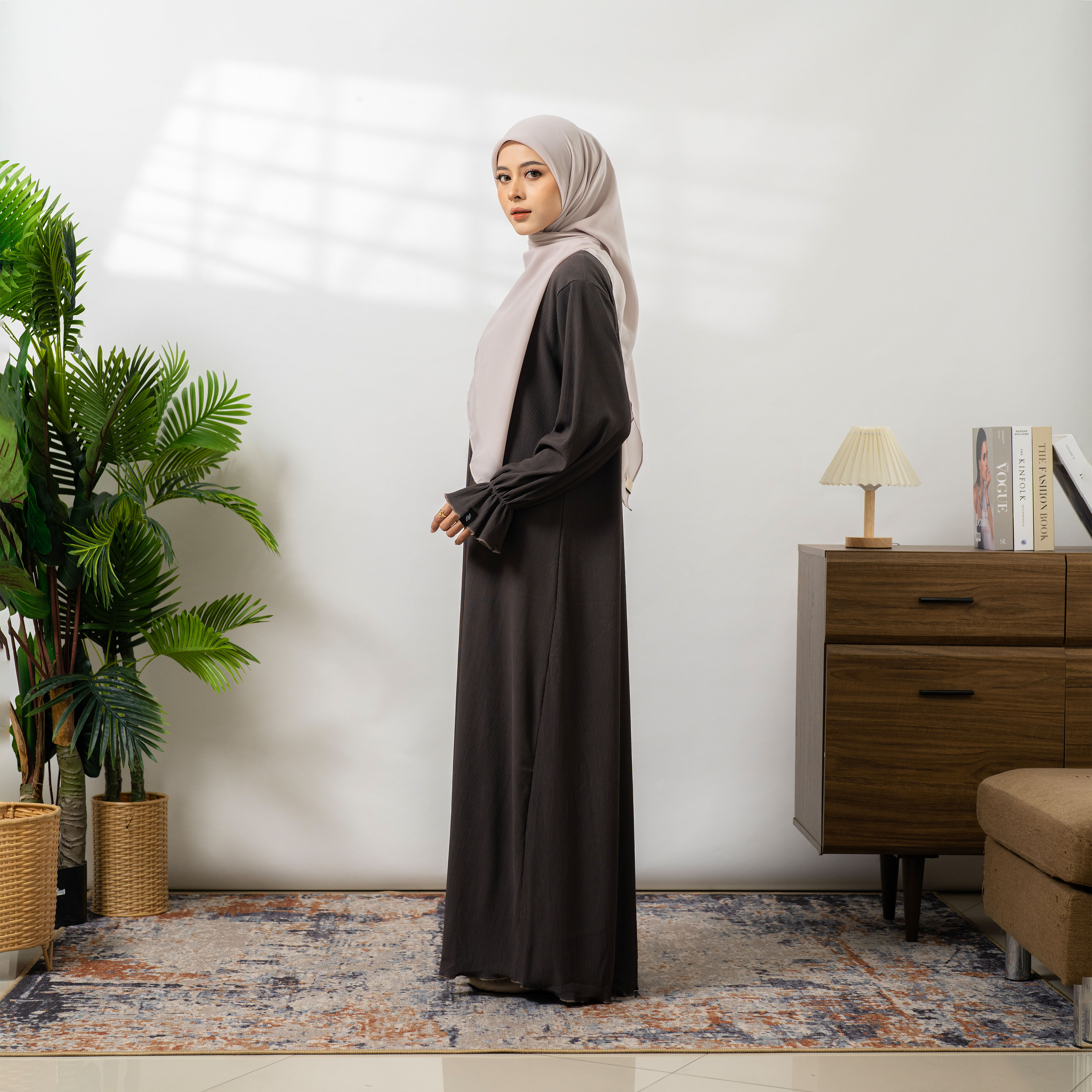 Hafsah Dress Pleats Knit Simple Premium Busui By Umnawear - Gamis Basic Long Bumil friendly