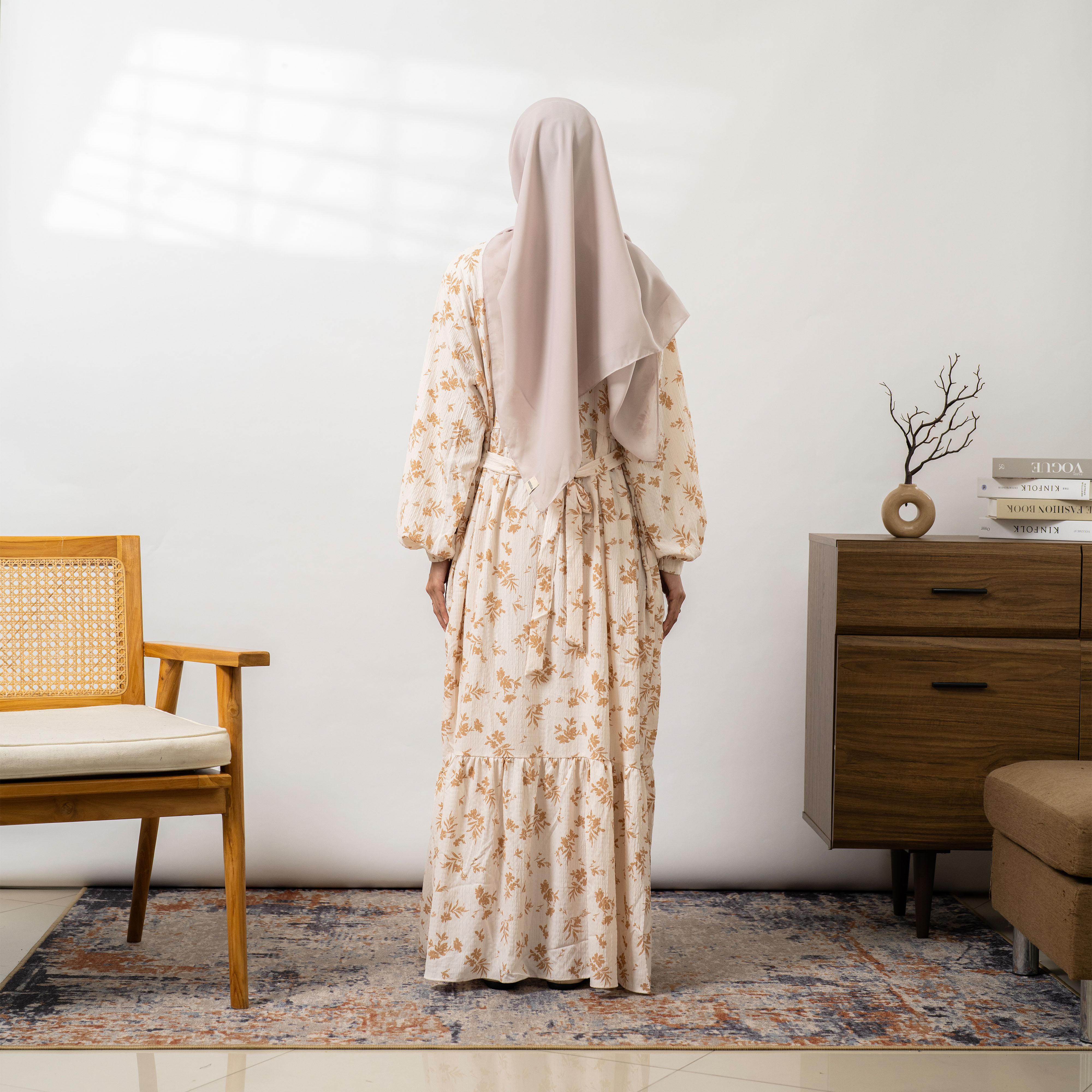 Meira Dress Muslim Motif bunga Syari Busui Friendly Gamis Abaya Sehari - hari Basic by Unnawear
