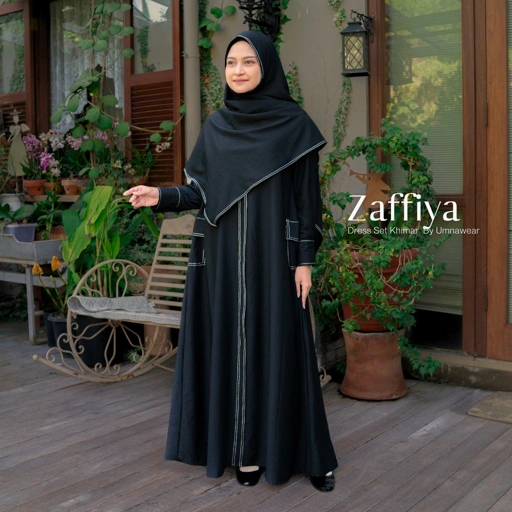 Image of Zaffiya Set Khimar Dress Set Hijab Instan Semi Pashmina Gamis Syari Umroh By Umnawear