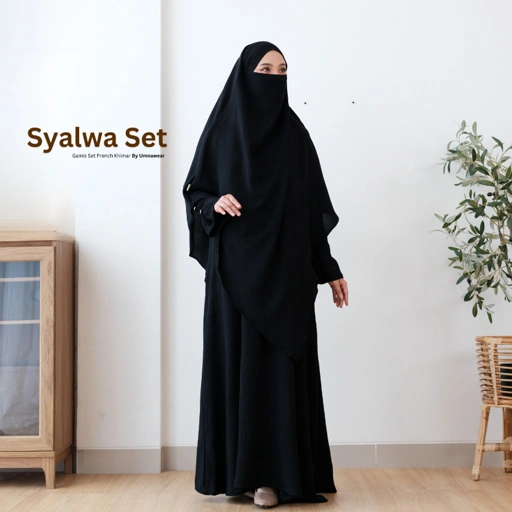 Image of Salwa Set French Khimar | Abaya Syari Gamis Set Umroh Haji by Umnawear