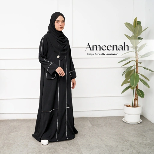 Image of Ameenah Abaya Syari Umroh Elegan Nyaman |  Gamis Abaya Hitam Turkey Baju Muslim By Umnawear