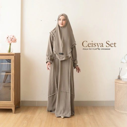 Image of Ceisya Abaya Set Khimar By Umnawear | Gamis Set Hijab Syari Baju Lebaran Abaya Obras Jahitan Diluar Busui Raya Series