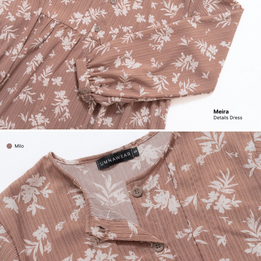 Meira Dress Muslim Motif bunga Syari Busui Friendly Gamis Abaya Sehari - hari Basic by Unnawear