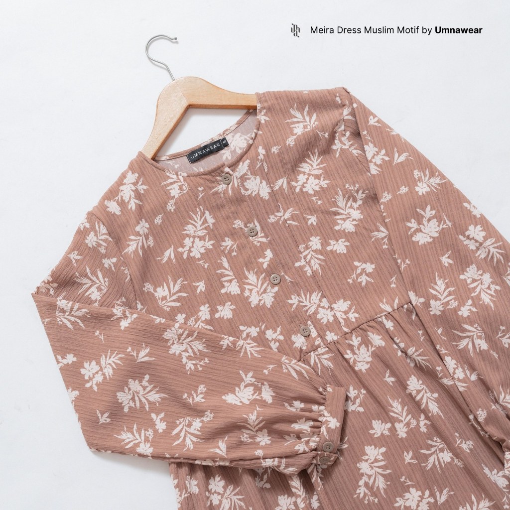 Meira Dress Muslim Motif bunga Syari Busui Friendly Gamis Abaya Sehari - hari Basic by Unnawear