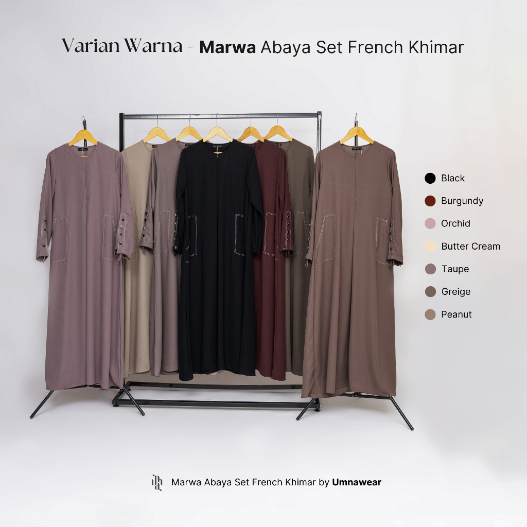 Miskha Abaya Gamis Set French Khimar Bahan Natail Terbaru Syari Haji Umroh hari Lebaran By Umnawear