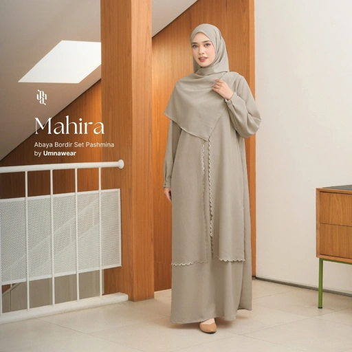 Image of Mahira Abaya Bordir Set Pashmina Syari Lebaran dan hari Raya Haji Umroh Terbaru By Umnawear