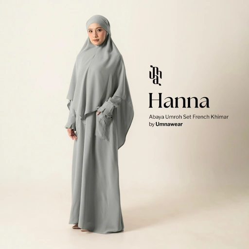 Image of Hanna Abaya Set French Khimar Bahan Natail Gamis Pergelangan Rempel Syari Umroh Lebaran By Umnawear