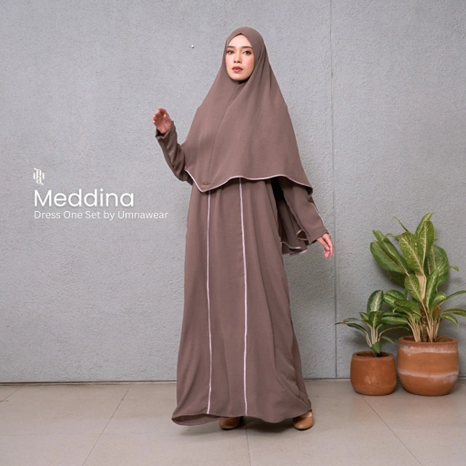 Image of Medina Abaya Set List Bergo Instan Dress Syari Haji Umroh Lebaran dan hari Raya Terbaru By Umnawear