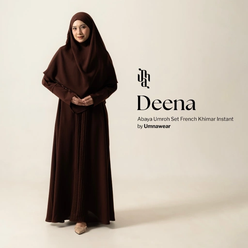 Image of Deena Gamis Set French Khimar Abaya Syari Pergelangan Kancing Natail Umroh Lebaran By Umnawear