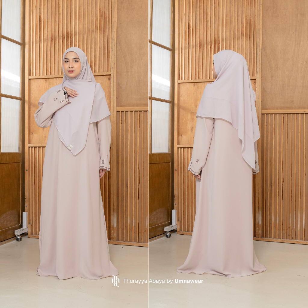 Thurraya Abaya Lengan Bordir Syari Premium Gamis Simple Raya Lebaran Bahan Natail Umroh By Umnawear