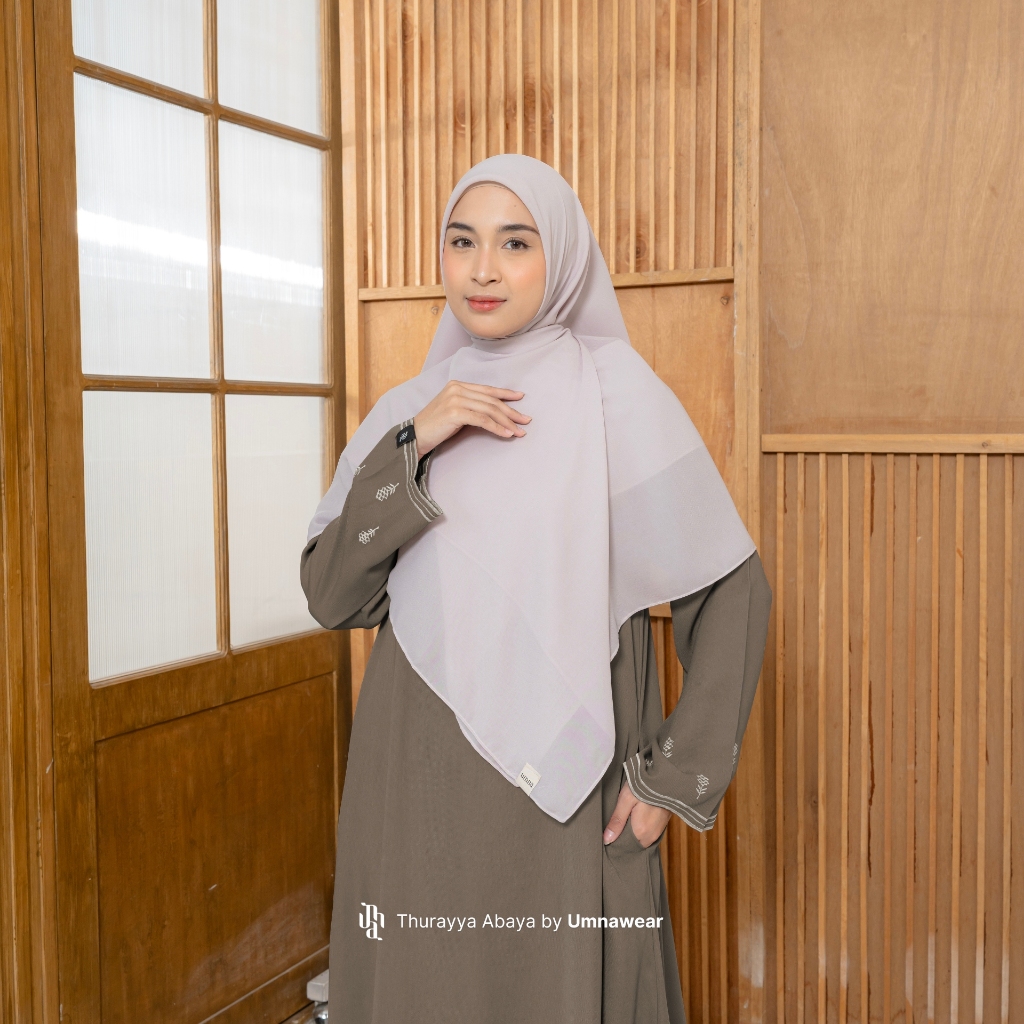Thurraya Abaya Lengan Bordir Syari Premium Gamis Simple Raya Lebaran Bahan Natail Umroh By Umnawear