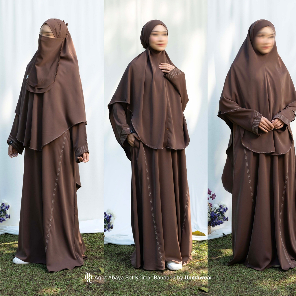 Aqila Abaya Syari Set Khimar Bandana + Cadar Marbella Gamis Terbaru Hijab Umroh Lebaran By Umnawear