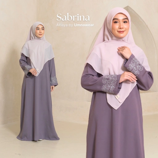 Image of Sabrina Abaya Lengan Bordir Simple Premium Gamis Lebaran Raya Bahan Natail Syari Umroh By Umnawear