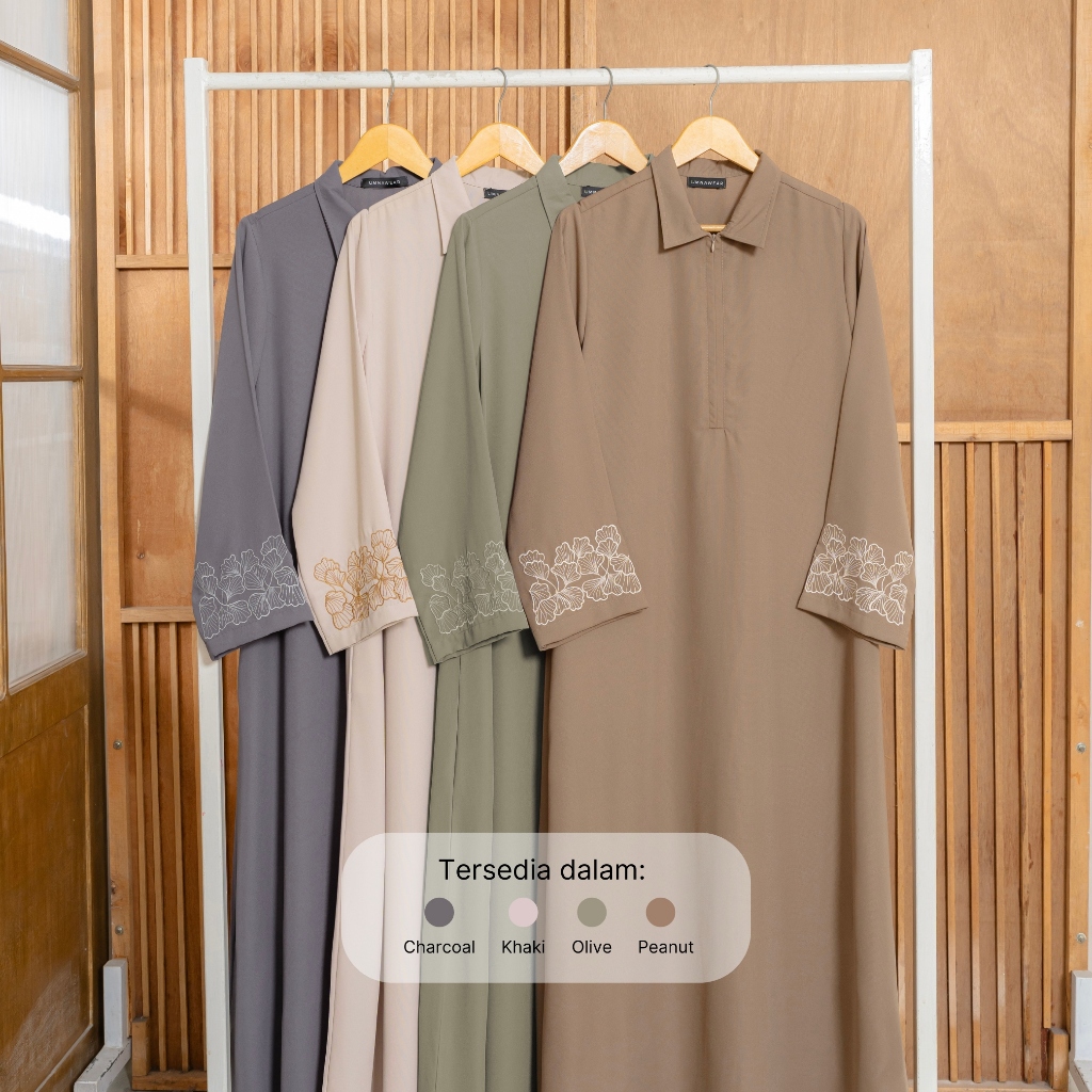 Sabrina Abaya Lengan Bordir Simple Premium Gamis Lebaran Raya Bahan Natail Syari Umroh By Umnawear