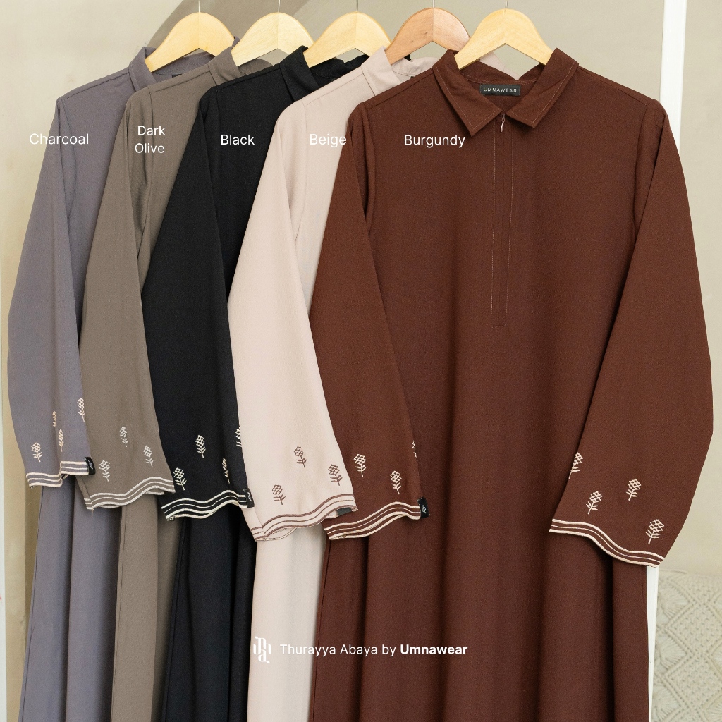 Thurraya Abaya Lengan Bordir Syari Premium Gamis Simple Raya Lebaran Bahan Natail Umroh By Umnawear