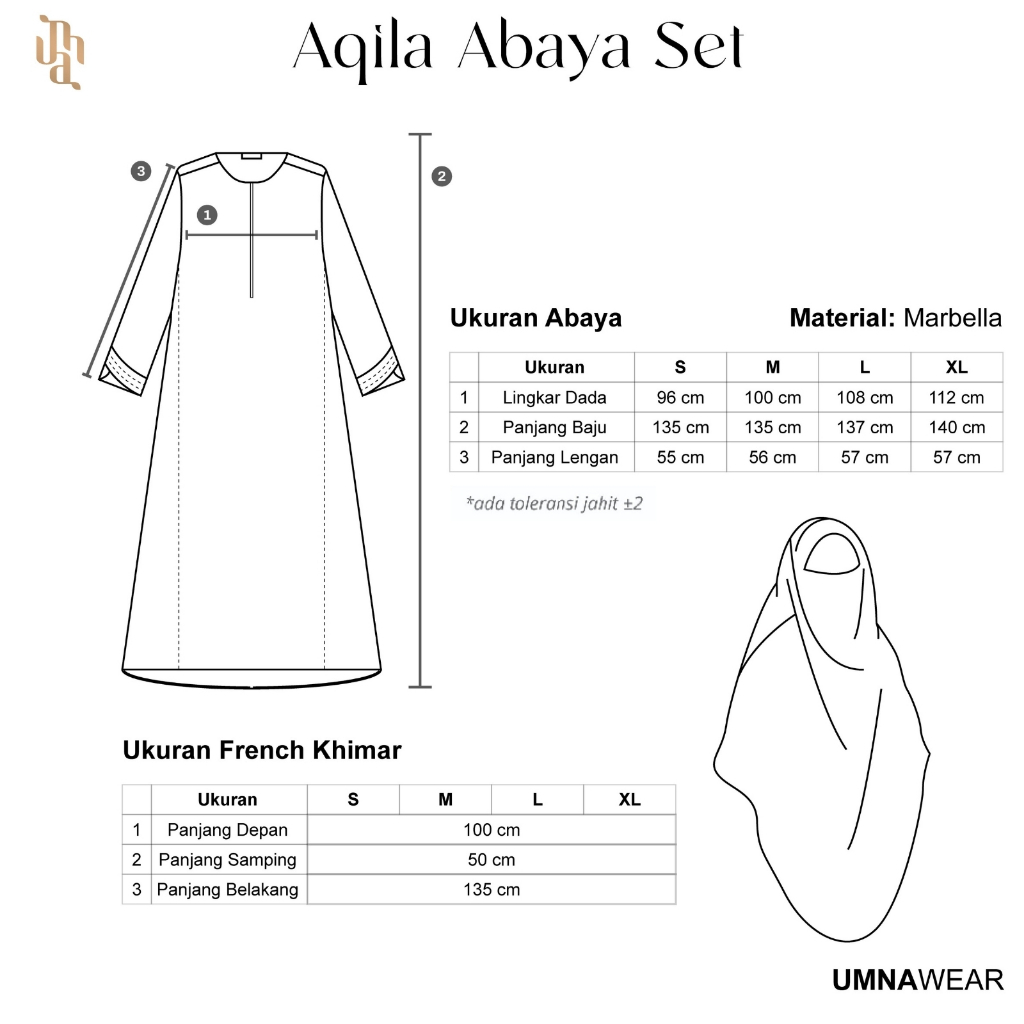 Aqila Abaya Syari Set Khimar Bandana + Cadar Marbella Gamis Terbaru Hijab Umroh Lebaran By Umnawear