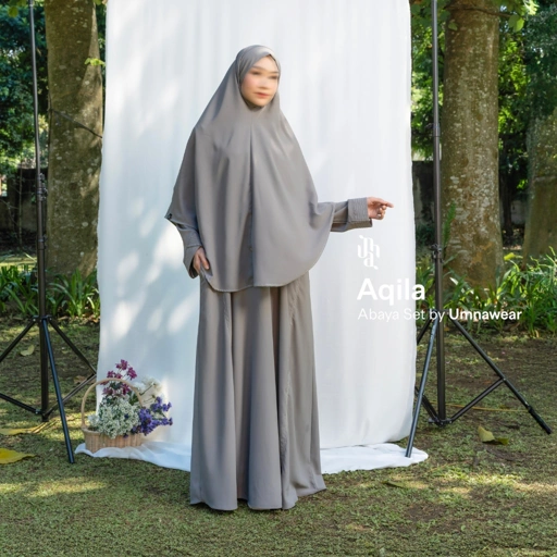 Image of Aqila Abaya Syari Set Khimar Bandana + Cadar Marbella Gamis Terbaru Hijab Umroh Lebaran By Umnawear