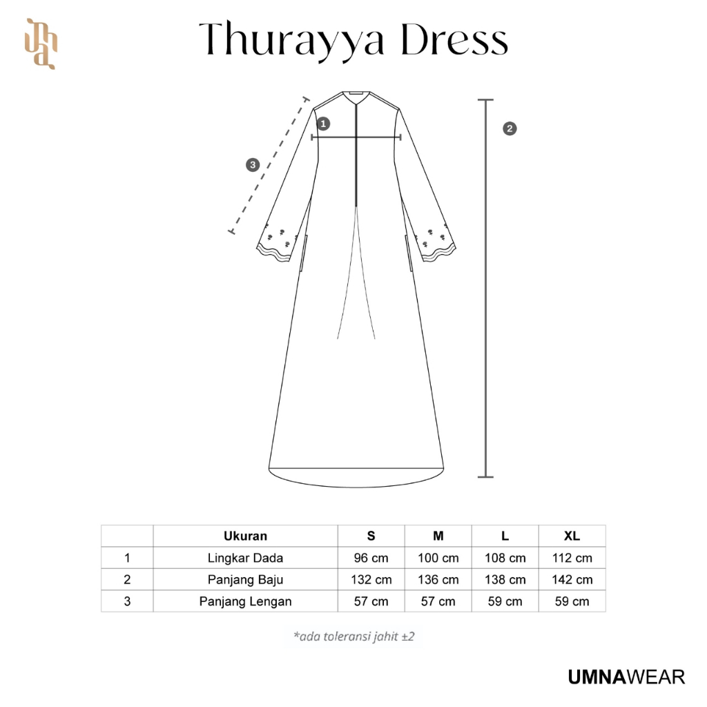 Thurraya Abaya Lengan Bordir Syari Premium Gamis Simple Raya Lebaran Bahan Natail Umroh By Umnawear