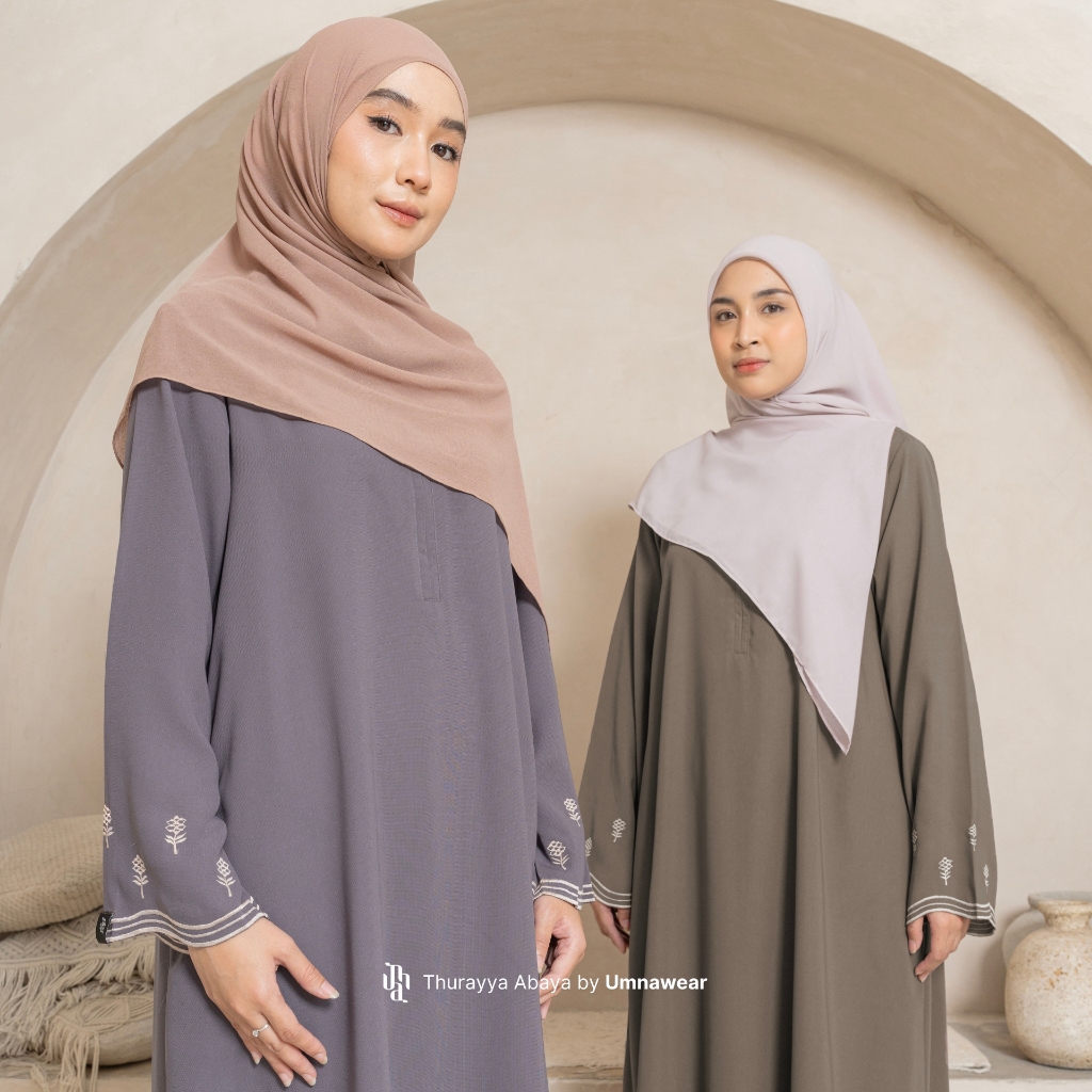 Thurraya Abaya Lengan Bordir Syari Premium Gamis Simple Raya Lebaran Bahan Natail Umroh By Umnawear