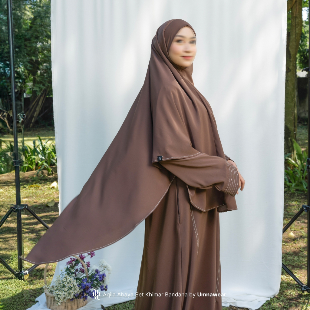 Aqila Abaya Syari Set Khimar Bandana + Cadar Marbella Gamis Terbaru Hijab Umroh Lebaran By Umnawear