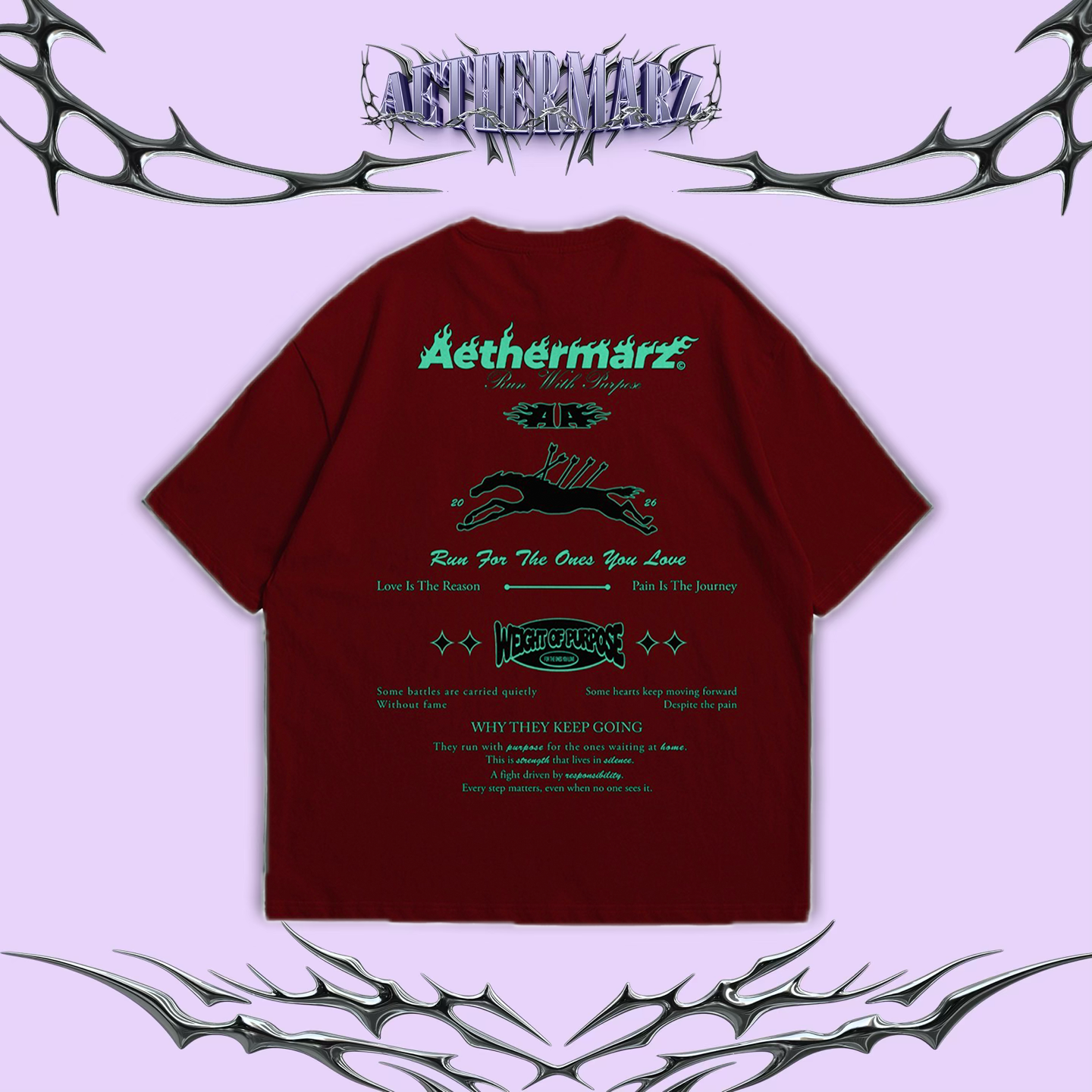 Kaos Boxy (Run For Ones) Burgundy Unisex | Aethermarz
