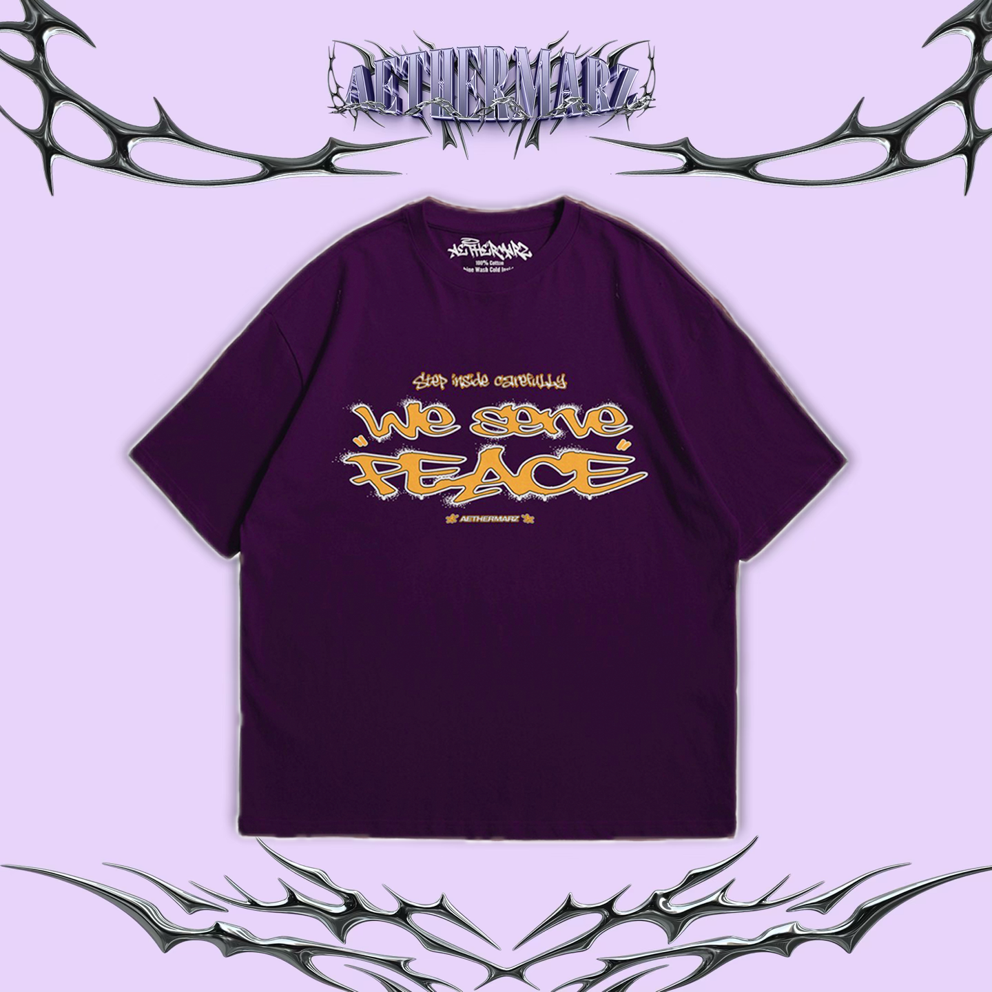 Kaos Boxy (We Serve Peace) Dark Purpple Unisex | Aethermarz