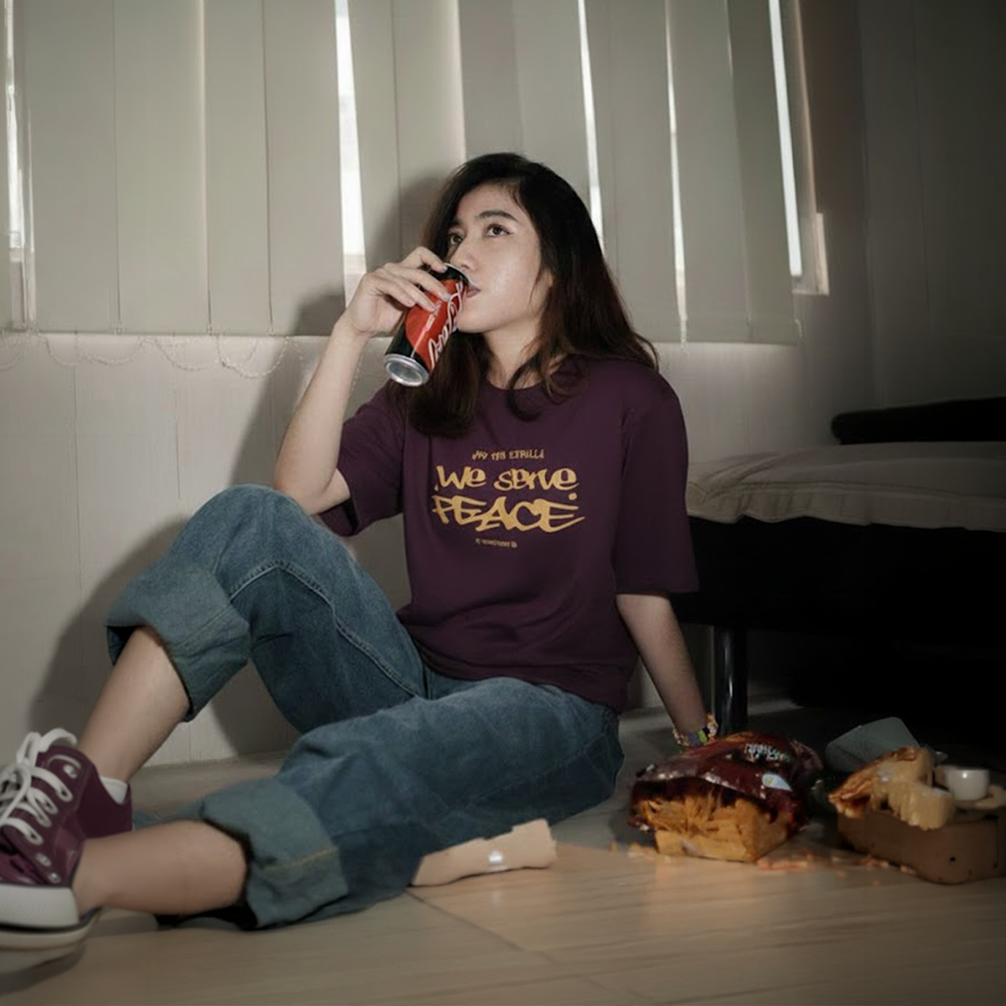 Kaos Boxy (We Serve Peace) Dark Purpple Unisex | Aethermarz
