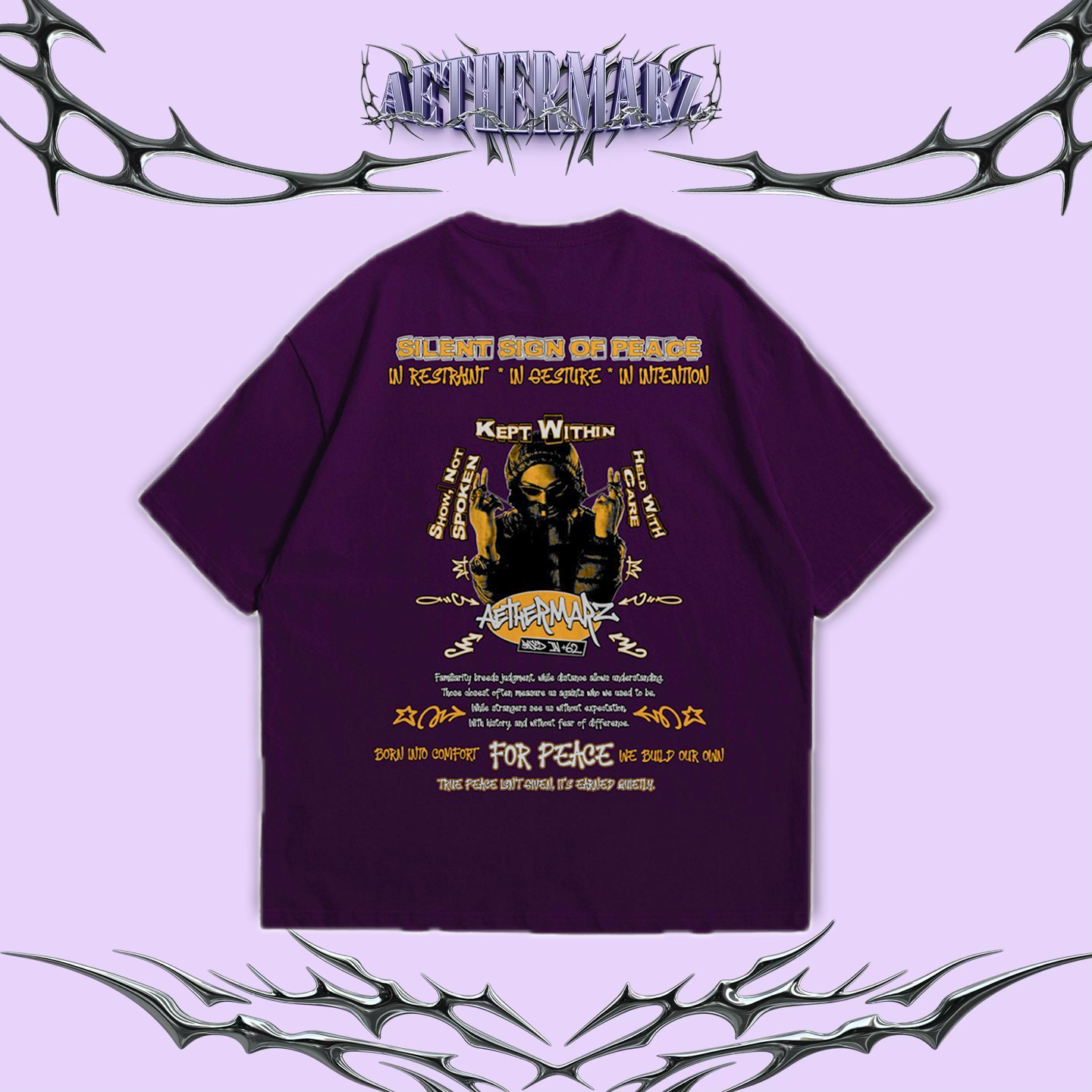 Kaos Boxy (We Serve Peace) Dark Purpple Unisex | Aethermarz