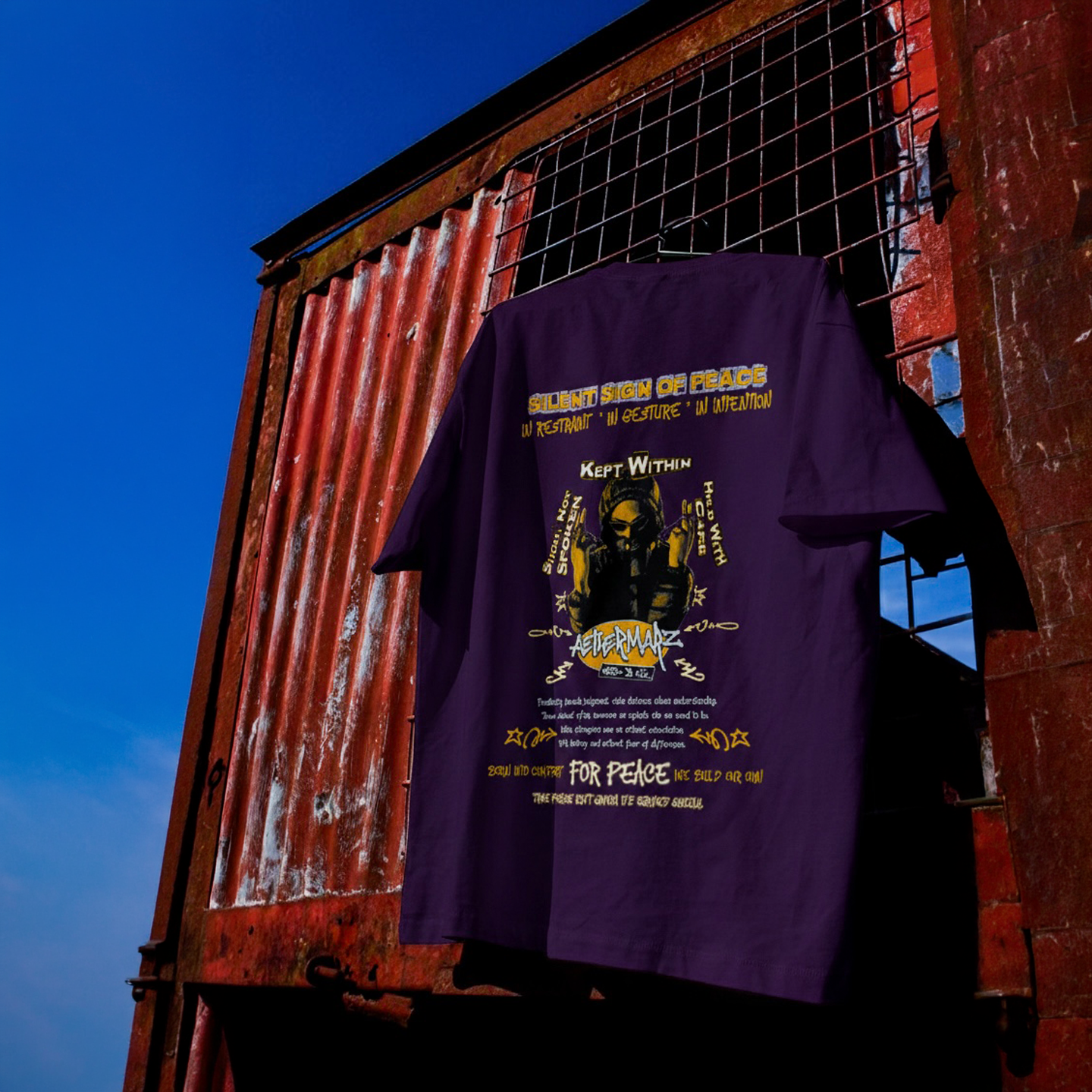 Kaos Boxy (We Serve Peace) Dark Purpple Unisex | Aethermarz