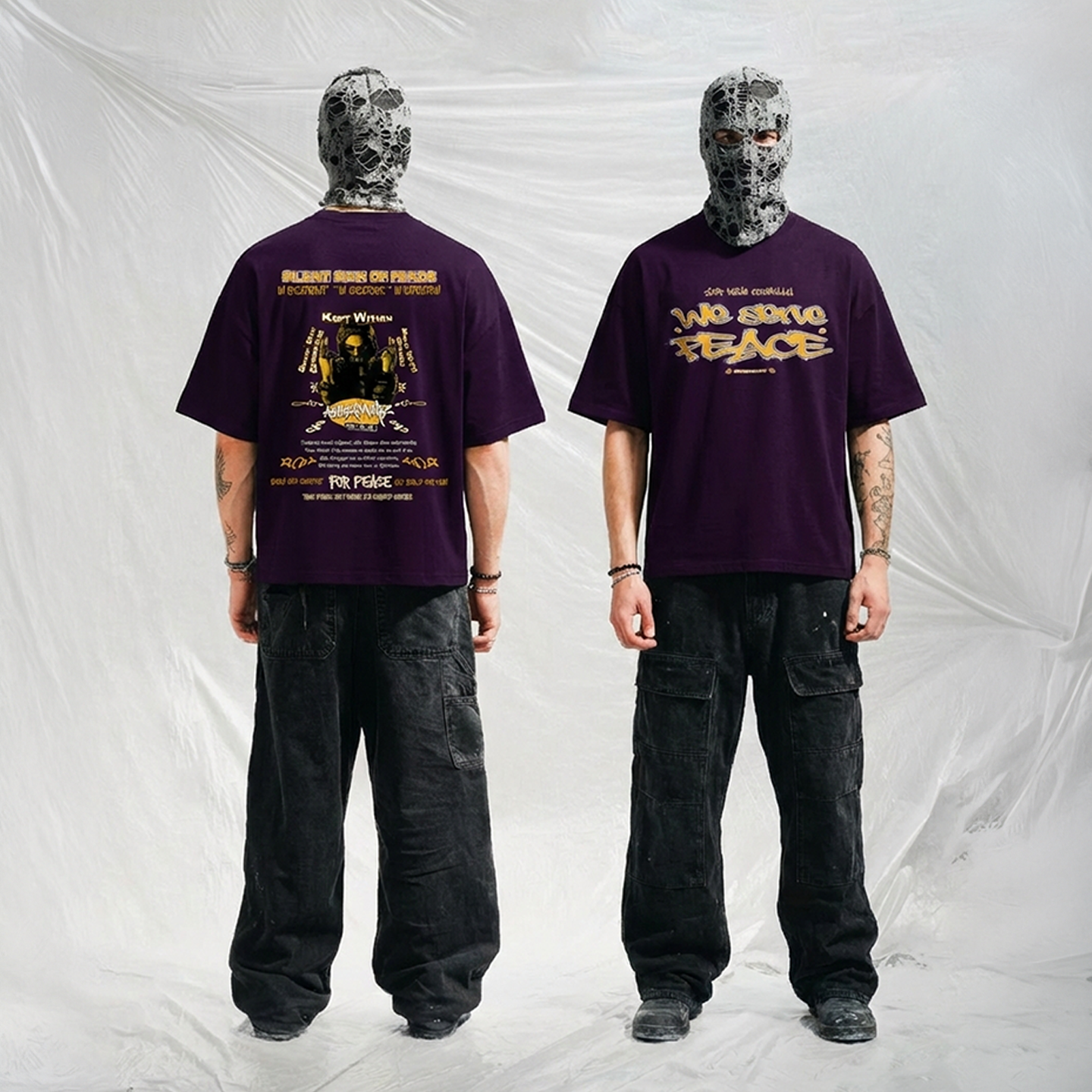 Kaos Boxy (We Serve Peace) Dark Purpple Unisex | Aethermarz